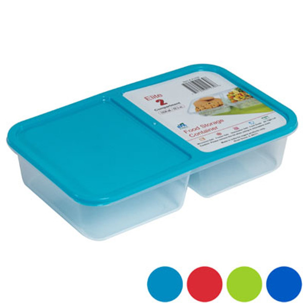 FOOD STORAGE CONT 2 COMPARTMENT CLEAR BOTTOM 4 - LID COLORS 62.5 OZ - 1850 ML #1324