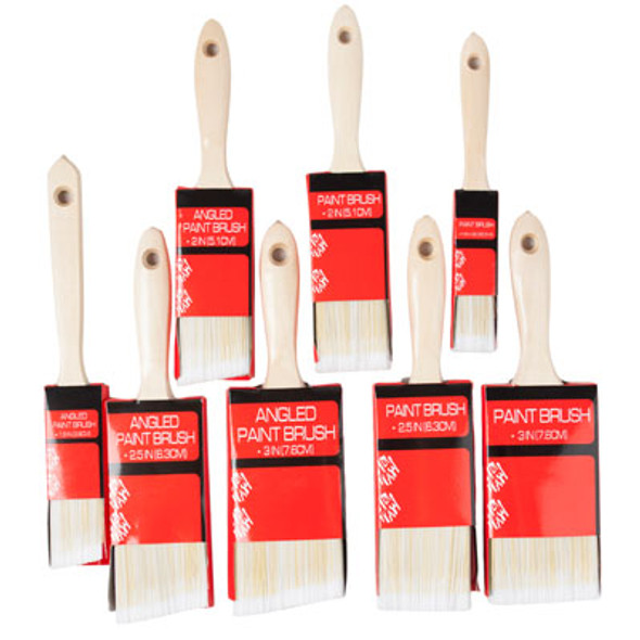 PAINT BRUSH - WOOD HANDLE 1-3IN 8ASST STRAIGHT/ANGLED EDGE HRDW SLEEVE CARD