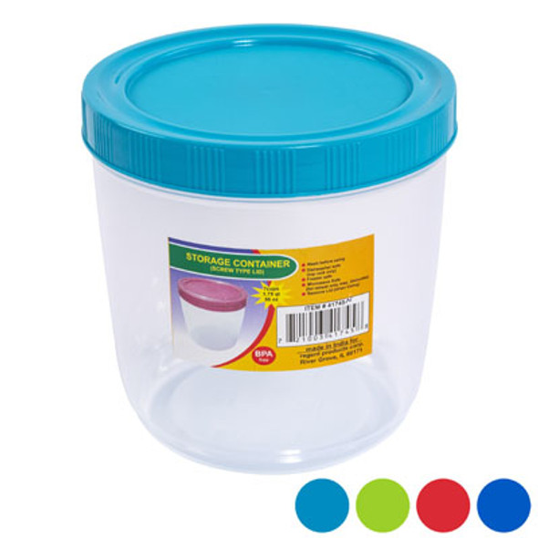 FOOD STORAGE CONTAINER ROUND SCREW TOP LID 1.75QT 4 - COLOR LIDS/CLEAR BOTTOM #STAR 1750