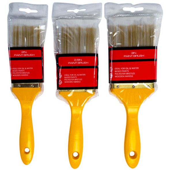 PAINT BRUSH HEAVY DUTY WOOD HANDLE 3-SIZES 2/2.- 5/3 INCH HARDWARESLEEVE/PVC BAG