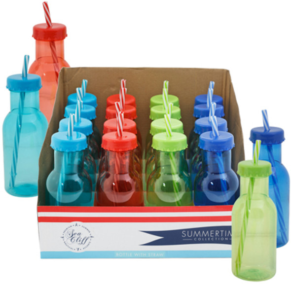 NOVELTY DRINK BOTTLE MILK JUG SHAPE W/STRAW 11.8oz IN 16 PC PDQ 4AST COLORS