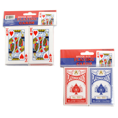PLAYING CARDS BRIDGE SIZE 2-PK COATED EA SET/POLYBAG HEADER