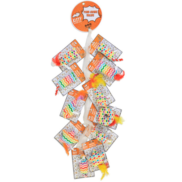 CAT TOY PLUSH WITH CATNIP/CRINKLE RAINBOW STRIPE, POLKA DOT MESH MDSE STRIP