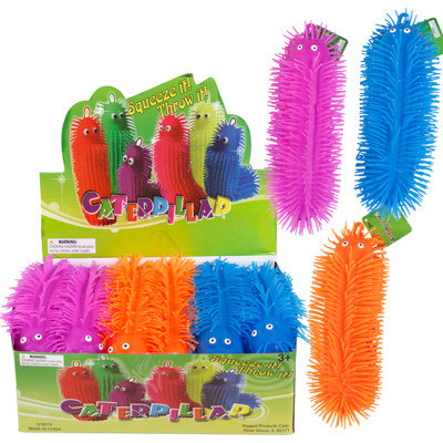FLASH PUFFER CATERPILLAR LIGHT UP 10IN  3AST COLORS IN 12PC PDQ EA W/HT PURPLE/ORANGE/BLUE