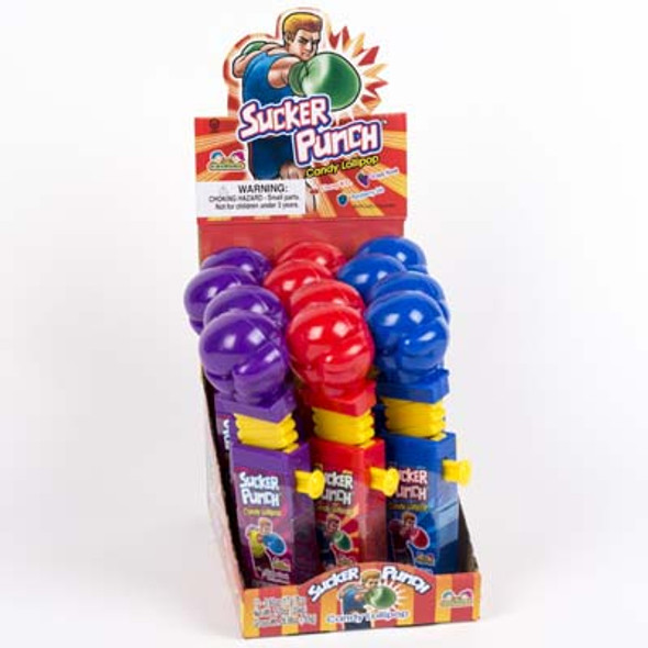 LOLLIPOP SUCKER PUNCHIN 12-CT 3-ASSORTED CHERRY, GRAPE & RASPBERRY COUNTER DISPLAY