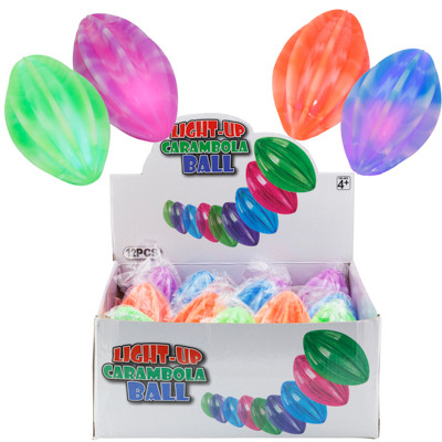 FOOTBALL LIGHT-UP NEON TPR BOUNCING 5.5IN 12PC PDQ 4AST COLORS