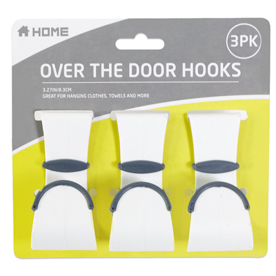 HOOKS 3PK PLASTIC W/ TPR NO-SLIP TRIM OVER-THE-DOOR 3.27IN HOUSEWARES TCD