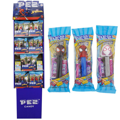 PEZ SPIDERMAN SHIPPER 108PC 84 DISPENSERS 24 6PK ROLLS