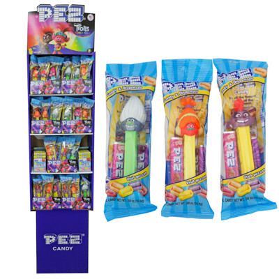 PEZ TROLLS SHIPPER 108PC 84 DISPENSERS 24 6PK ROLLS