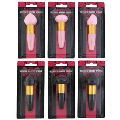HANDLED MAKEUP BLENDER SPONGE 3 SHAPE HEADS EA IN PINK/BLACK HBA BLC