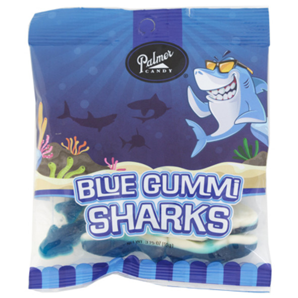 PALMER CANDY BLUE GUMMI SHARKS 3.25 OZ PEG BAG
