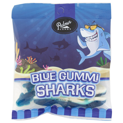 PALMER CANDY BLUE GUMMI SHARKS 3.25 OZ PEG BAG