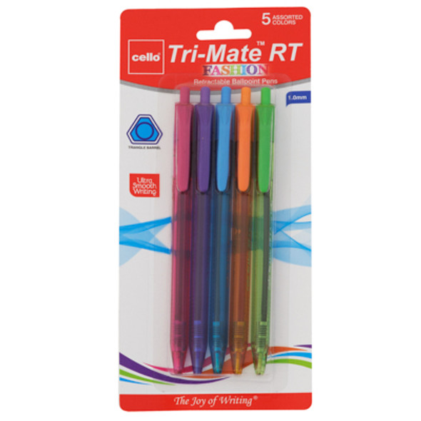 PENS 5CT FASHION INK TRIMATE RETRACTABLE BALL POINT CARDED REF#BPQKAS1005