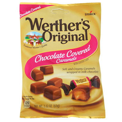 WERTHER'S CHOCOLATE COVERED CARAMELS 2.22 OZ PEG BAG