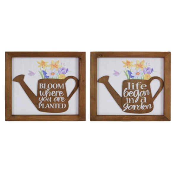WALL ART 2AST 10X10 WATERING CAN WOOD