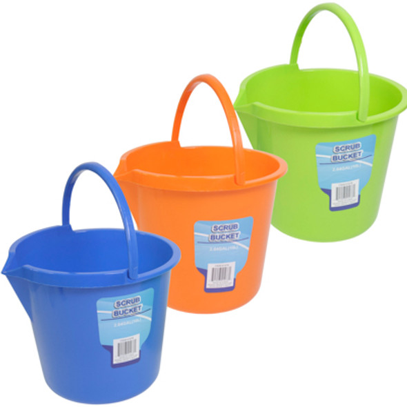 SCRUB BUCKET PLASTIC 10L.2.64GAL ROUND W/SPOUT 3AST COLORS RECYCLED PP/LABEL SCRUB BUCKET PLASTIC 10L.2.64GAL ROUND W/SPOUT 3AST COLORS RECYCLED PP/LABEL