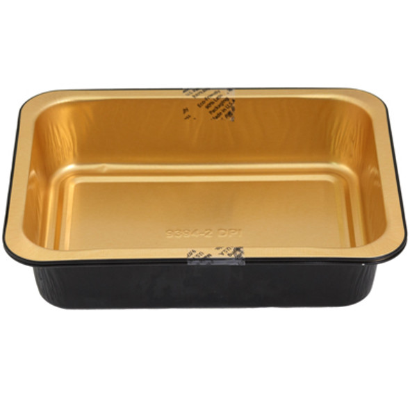 ALUMINUM ENTREE PAN MEDIUM 2PC BLACK/GOLD 5.75 X 7.75 X 2.00 USE IN MICROWAVE OR OVEN