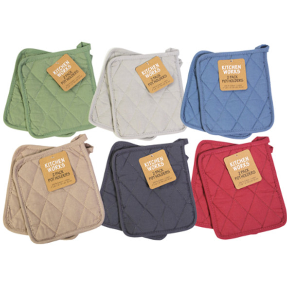 POT HOLDERS 2PK 7X8 6ASSORTED COLORS SILVER, SAGE, CAMEL, SOFT RED, CHARCOAL, BLUE
