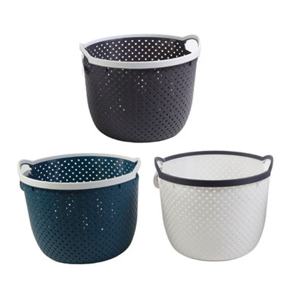 STORAGE BASKET ROUND WITH HANDLE 10.7 X 7.6 X 8.21IN 3 AST COLORS