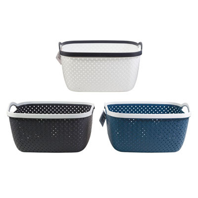 STORAGE BASKET RECTANGLE W/HANDLE 5.2 X 11.7 X 5.9IN 3AST COLORS