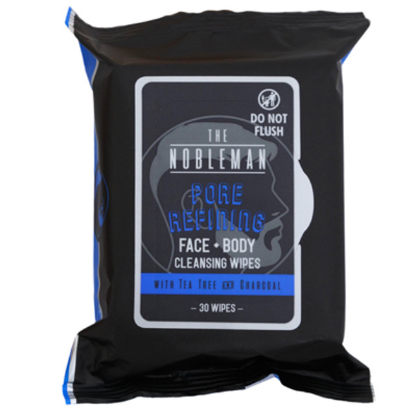 FACE & BODY MENS WIPES 30CT PORE REFINING TEA TREE & CHARCOAL NOBLEMAN NO ONLINE SALES MAP PRICING