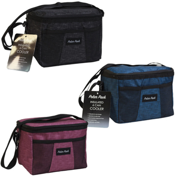 COOLER 6CAN INSULATED 3ASSORTED BLACK, NAVY, MAUVE COOLER 6CAN INSULATED 3ASSORTED BLACK, NAVY, MAUVE