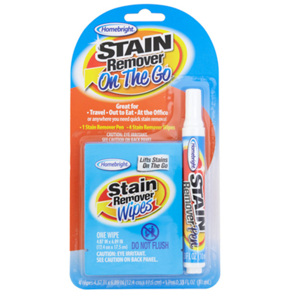 STAIN REMOVER ON THE GO 1 STICK AND 4 WIPES 2-12PC PDQ CARDED HOMEBRIGHT