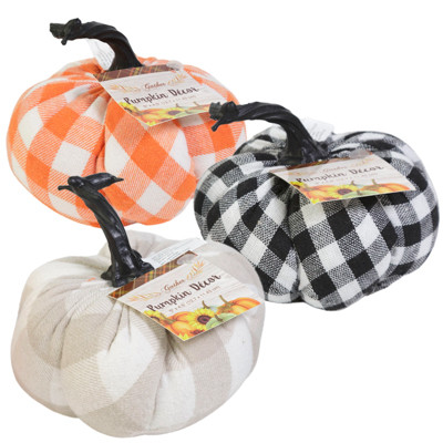 STUFFED 4.5IN PUMPKIN W/LONG STEM 3AST BUFFALO CHECK 3AST CLRS