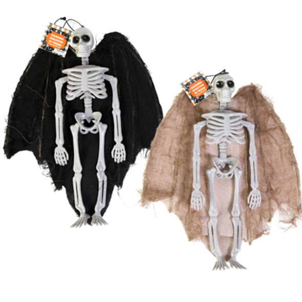 SKELETON W/BURLAP WINGS 13IN 2 AST COLORS