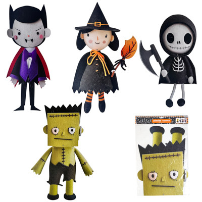 CUTOUT JOINTED HALLOWEEN 30IN FABRIC-LOOK PAPER CHARACTERS 4ASST HLWN PBH