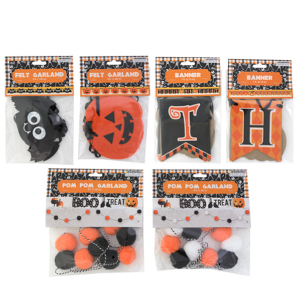BANNER/GARLAND HALLOWEEN 6AST 5FT POM/5FT FELT GARLAND/7FT PAPER GARLAND HLWNPBH BANNER/GARLAND HALLOWEEN 6AST 5FT POM/5FT FELT GARLAND/7FT PAPER GARLAND HLWNPBH