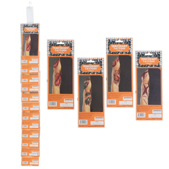ARM WOUND TATTOO 2PK/3AST EACH 4IN X 8.5IN 24PC/MDSG STRIP/AGE 14+ ARM WOUND TATTOO 2PK/3AST EACH 4IN X 8.5IN 24PC/MDSG STRIP/AGE 14+