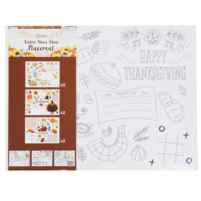 PLACEMAT HARVEST COLOR YOUR OWN  6PK/3 DESIGNS SHRINK/WRAP CARD