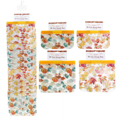FOOD STORAGE BAG REUSABLE HARVEST 2PC SMALL/1PC LARGE 2 AST DESIGNS MDSG STRIP/HDR