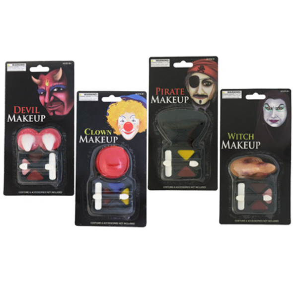 MAKEUP SET HALLOWEEN 4 AST WITCH/CLOWN/PIRATE/DEVIL BLISTERCARD