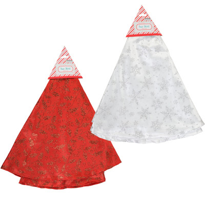 TREE SKIRT 36IN WITH SILVER SNOWFLAKE & RED HOLLY GLITTER PATTERN/XMAS HDR