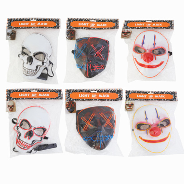 LIGHT UP MASK 2EA CLOWN/SKULL/X-EYE HOCKEY PBH USES 2 AA BATTERIES/NOT INCLUDED LIGHT UP MASK 2EA CLOWN/SKULL/X-EYE HOCKEY PBH USES 2 AA BATTERIES/NOT INCLUDED