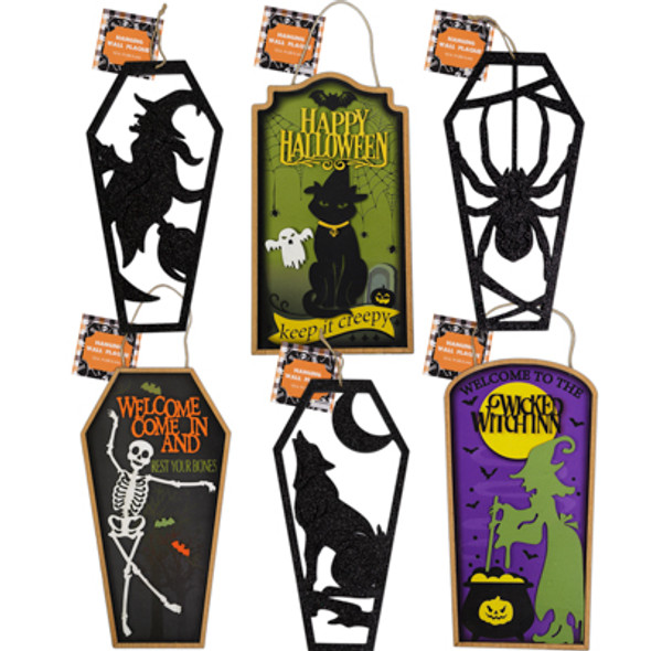 HALLOWEEN HANGING COFFIN SHAPED SIGNS 6AST 3 PRINT/3 SHADOW HLWN/HT HALLOWEEN HANGING COFFIN SHAPED SIGNS 6AST 3 PRINT/3 SHADOW HLWN/HT