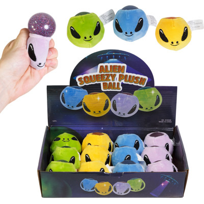 SQUEEZY 3IN BALL COVERED W/PLUSH ALIEN FACE IN 12PC PDQ/HT