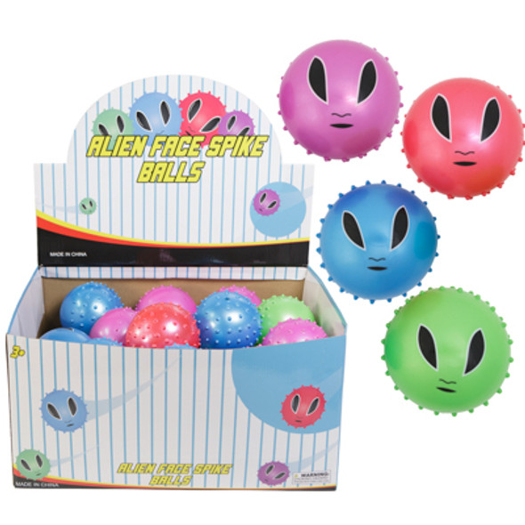 ALIEN FACE SPIKE BALLS IN 24PC PDQ/4AST COLORS 5IN DIA/LABEL