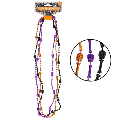 HALLOWEEN NECKLACE 3PK 16IN BLK/GOLD/PURPLE HLWN/HDR