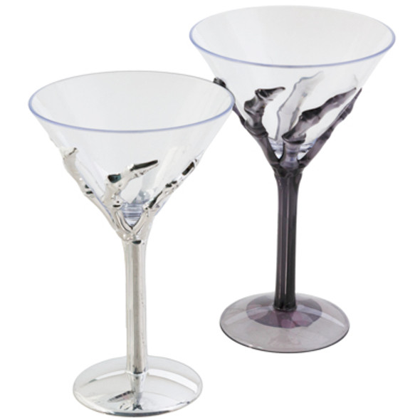 HALLOWEEN CREEPY HAND MARTINI GLASS 7IN BLACK/ANTIQUE SILVER/LABEL HALLOWEEN CREEPY HAND MARTINI GLASS 7IN BLACK/ANTIQUE SILVER/LABEL