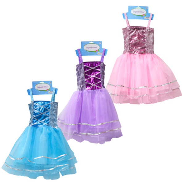 GIRLS TUTU SUSPENDER DRESS W/SATIN SHINY TORSO AND TULLE BOTTOM PINK/PURPLE/BLUE AGE 4+