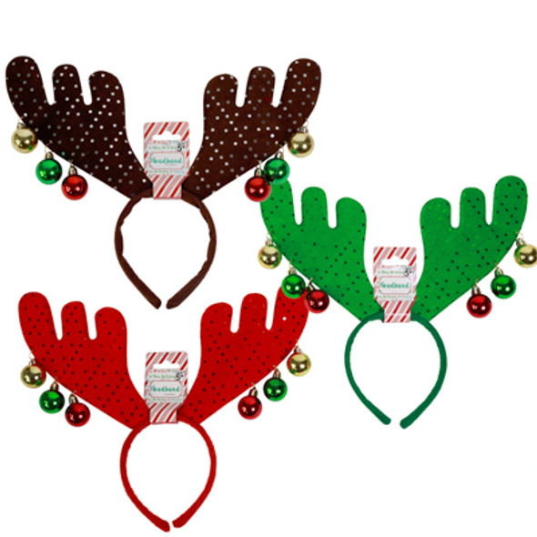 HEADBAND REINDEER ANTLERS W/6 ORNAMENT BALLS 3AST BROWN/RED/GREEN AGE 5+ HEADBAND REINDEER ANTLERS W/6 ORNAMENT BALLS 3AST BROWN/RED/GREEN AGE 5+