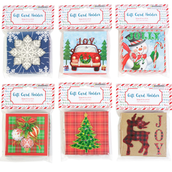 GIFT CARD HOLDER BOX 4X4IN 6 AST CHRISTMAS DESIGNS W/EMBELLISHMENTS PEGGABLE HEADER GIFT CARD HOLDER BOX 4X4IN 6 AST CHRISTMAS DESIGNS W/EMBELLISHMENTS PEGGABLE HEADER