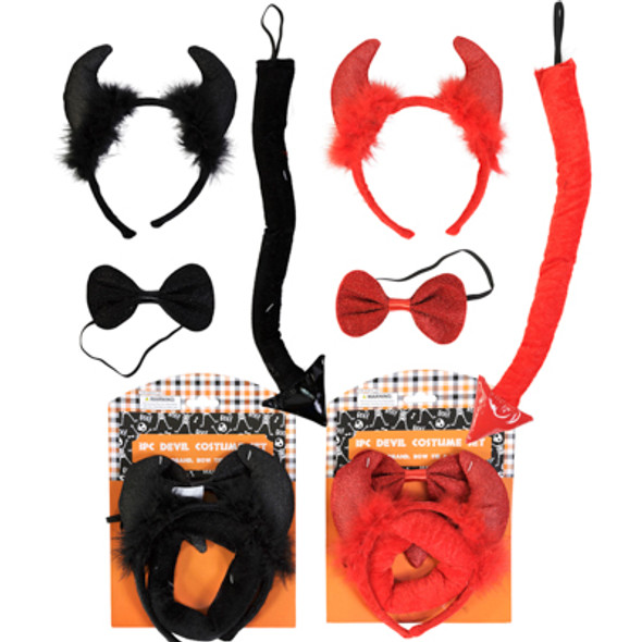 DEVIL COSTUME 3PC HEADBAND/TAIL/TIE BLACK OR RED HLWN TCD DEVIL COSTUME 3PC HEADBAND/TAIL/TIE BLACK OR RED HLWN TCD