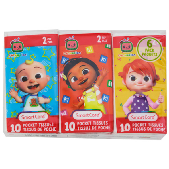 POCKET TISSUE 6PK COCOMELON 2PLY - 10CT WHITE