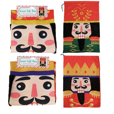NUTCRACKER BEARDED GIANT DRAWSTRING 30X21 GIFT BAG PRINTED NONWOVEN XMAS HDR 12.99