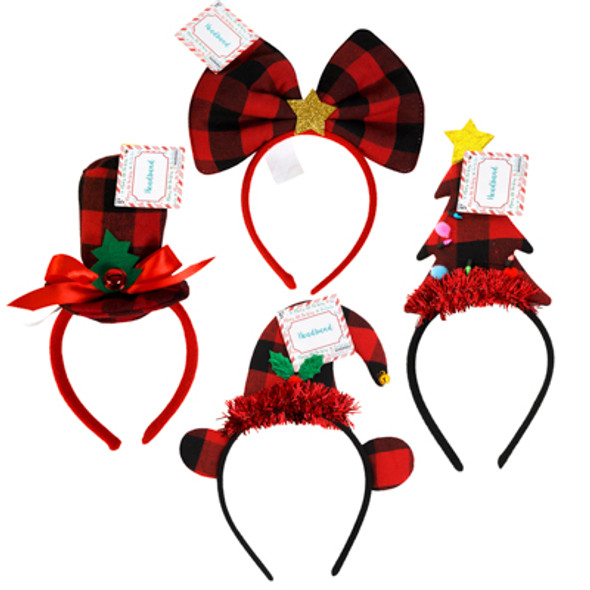 HEADBAND CHRISTMAS BUFFALO CHECK 4 ASST TREE/ELF/TOPHAT/BOW HT/JHOOK HEADBAND CHRISTMAS BUFFALO CHECK 4 ASST TREE/ELF/TOPHAT/BOW HT/JHOOK