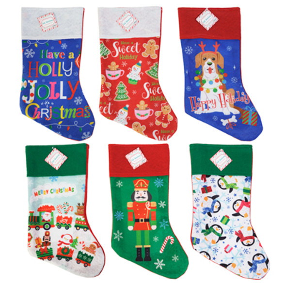 STOCKING FELT 18IN PRINTED 6AST XMAS HT/JHOOK STOCKING FELT 18IN PRINTED 6AST XMAS HT/JHOOK